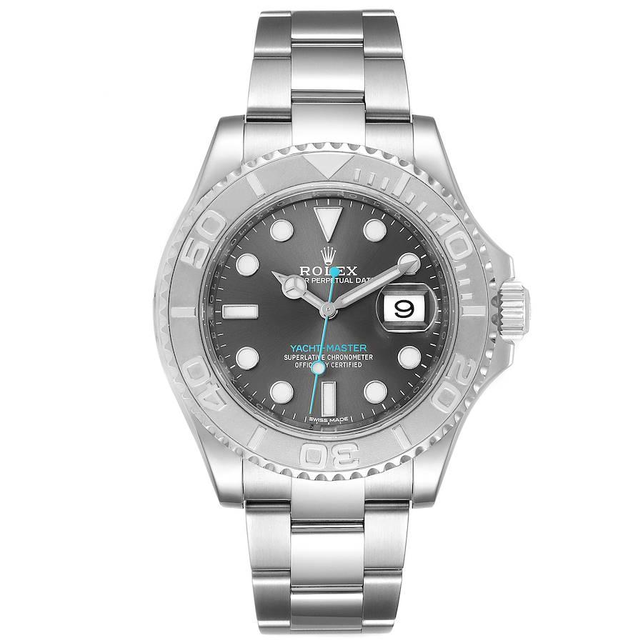 Rolex Yachtmaster Rhodium Dial Steel Platinum Mens Watch 116622 Box Papers. Officially certified chronometer self-winding movement. Stainless steel case 40.0 mm in diameter. Rolex logo on a crown. Platinum special time-lapse unidirectional rotating
