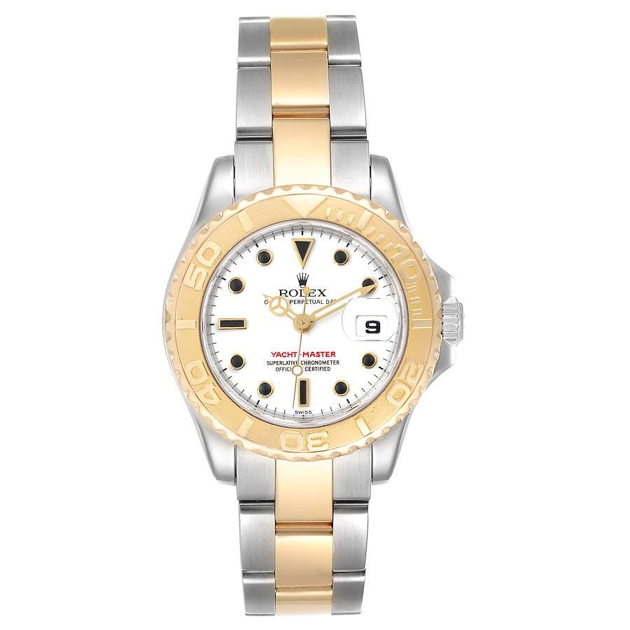 Rolex Yachtmaster Steel 18K Yellow Gold Ladies Watch 169623 Box Papers. Officially certified chronometer self-winding movement. Stainless steel and 18K yellow gold case 29 mm in diameter. Rolex logo on a crown. 18K yellow gold special time-lapse