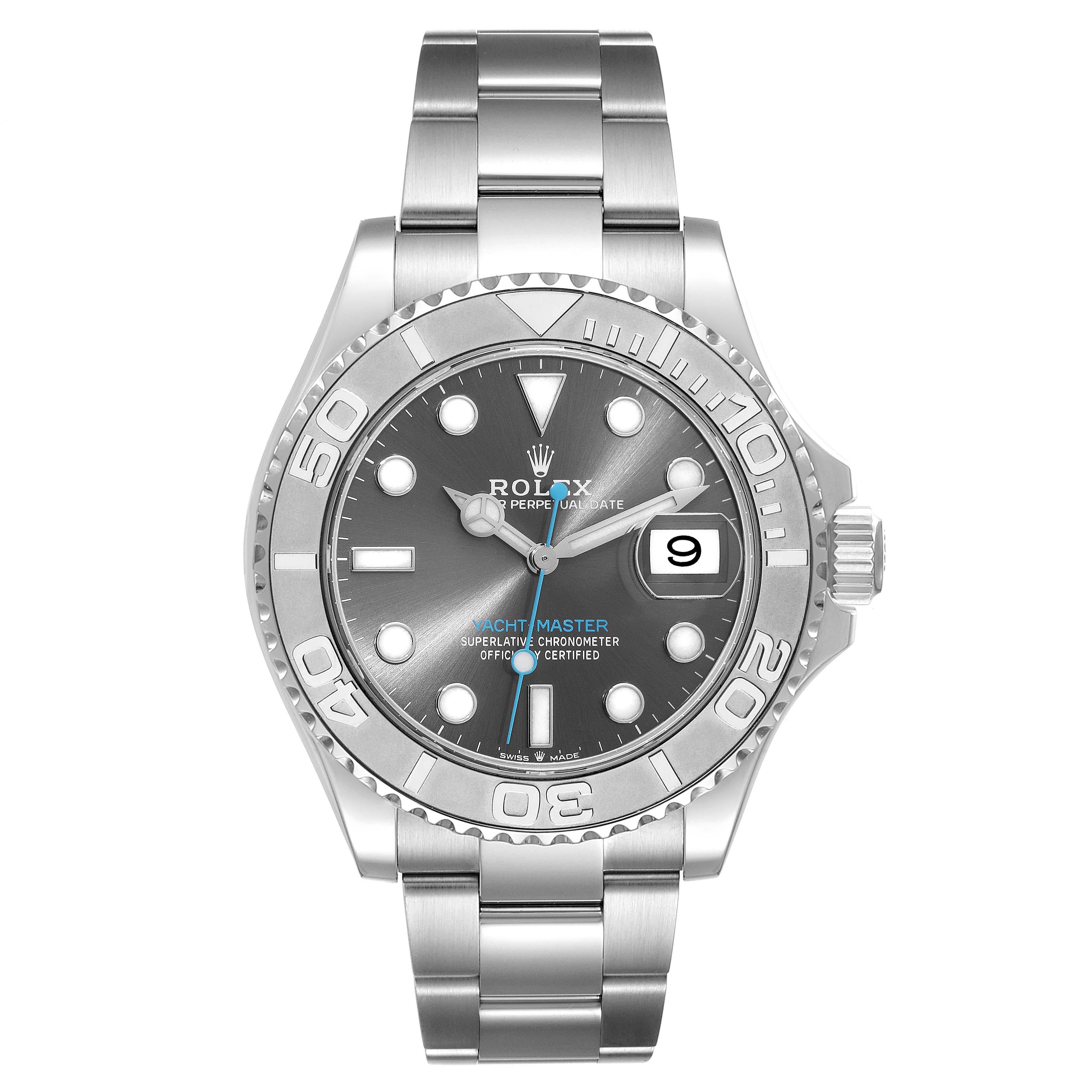 Men's Rolex Yachtmaster Steel Platinum Bezel Rhodium Dial Mens Watch 126622 Card For Sale