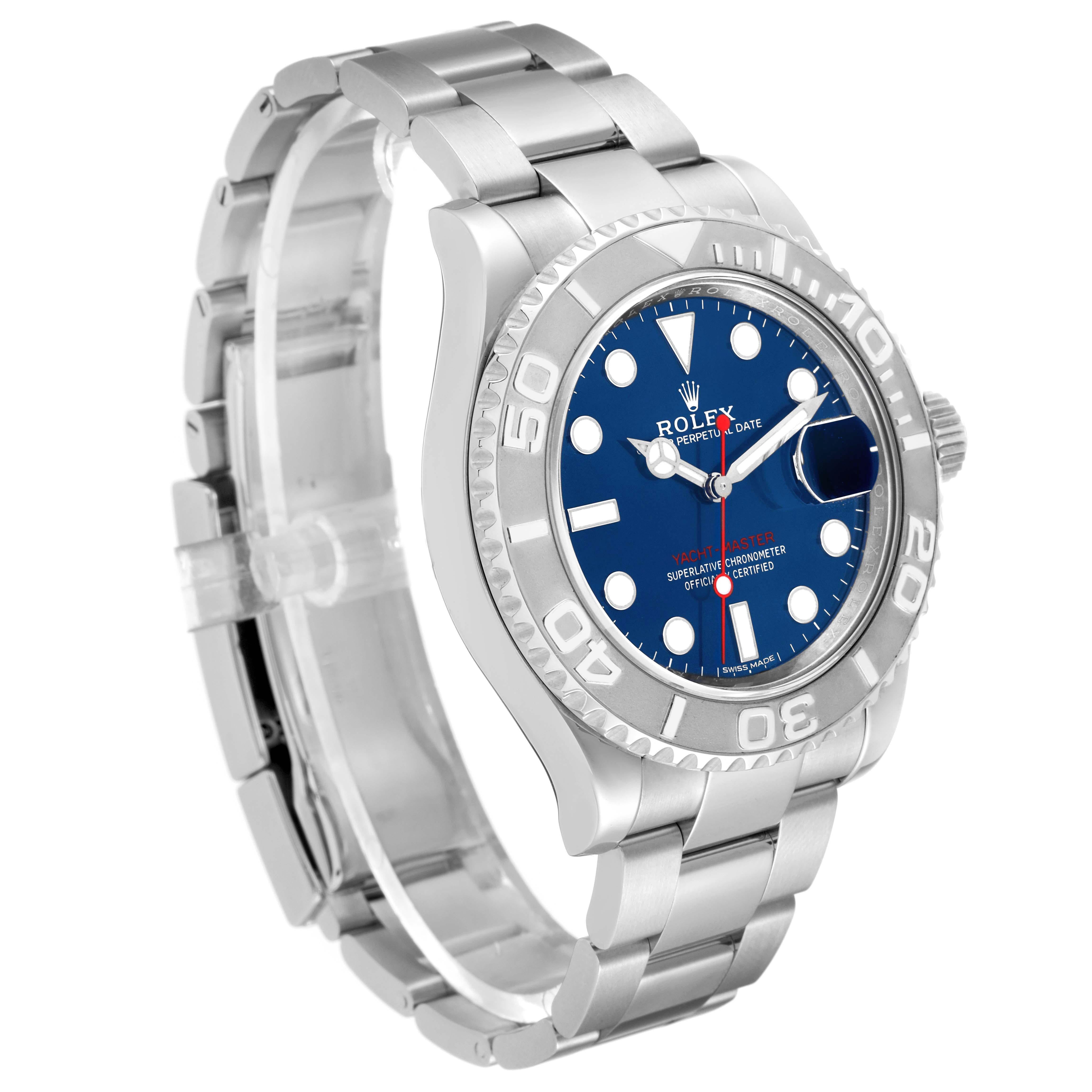 Rolex Yachtmaster Steel Platinum Blue Dial Mens Watch 116622 Box Card In Excellent Condition In Atlanta, GA