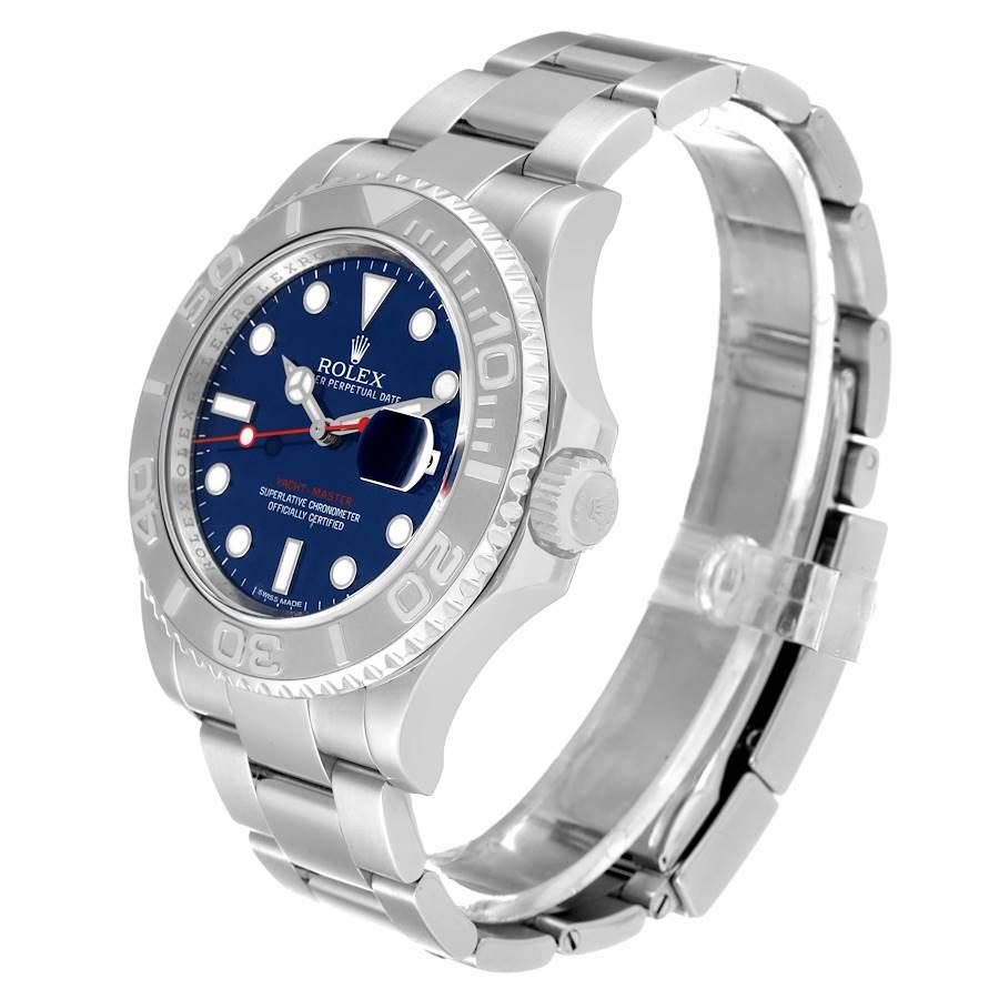 Rolex Yachtmaster Steel Platinum Blue Dial Mens Watch 116622 Box Card In Excellent Condition For Sale In Atlanta, GA