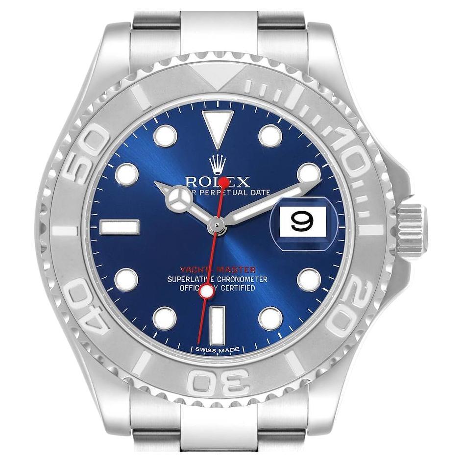 Rolex Yachtmaster Steel Platinum Blue Dial Mens Watch 116622 Box Card For Sale