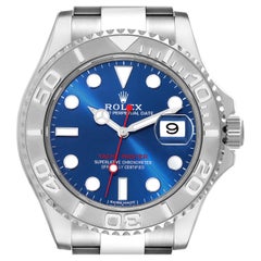 Rolex Yachtmaster Steel Platinum Blue Dial Mens Watch 116622 Box Card