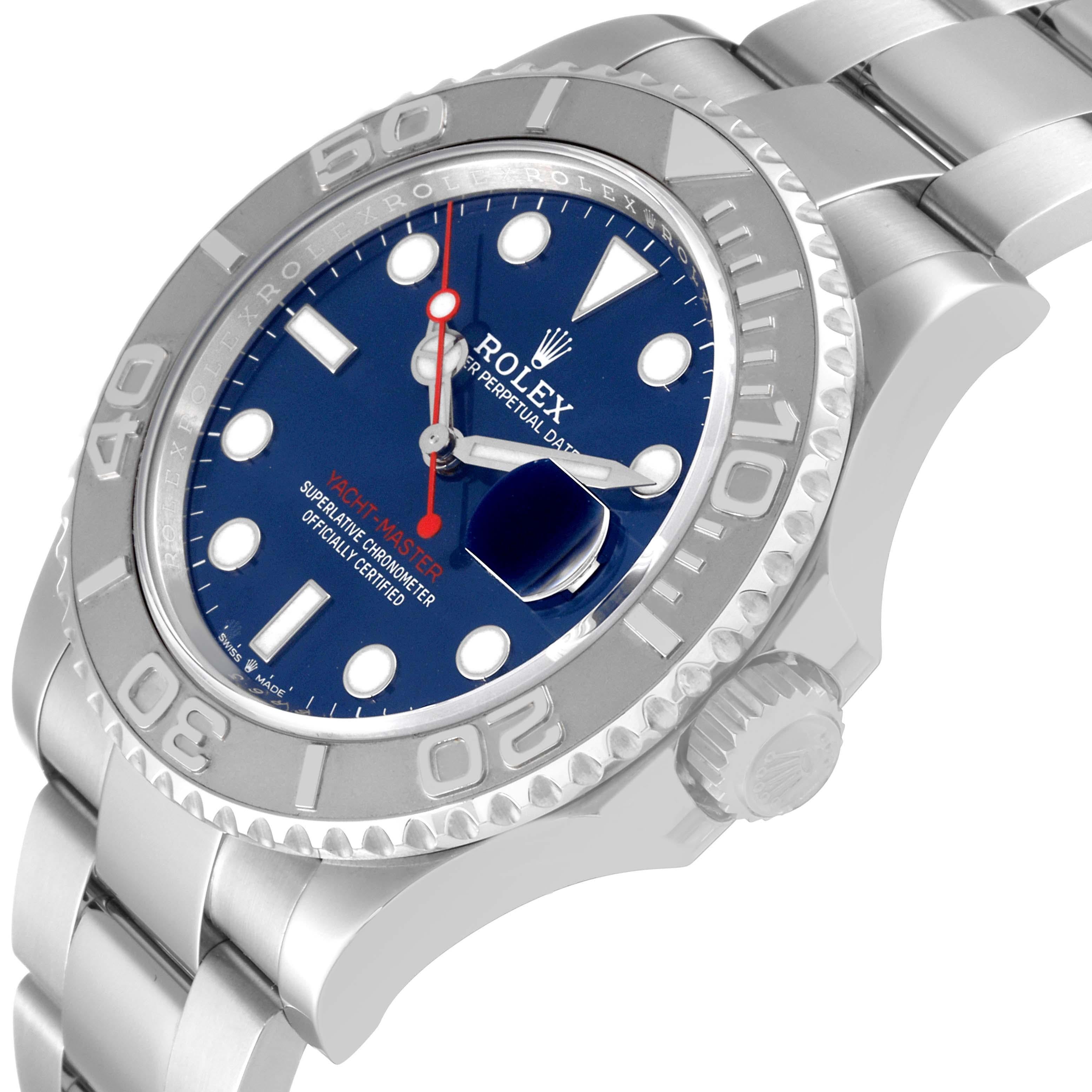 Rolex Yachtmaster Steel Platinum Blue Dial Mens Watch 126622 Box Card In Excellent Condition For Sale In Atlanta, GA