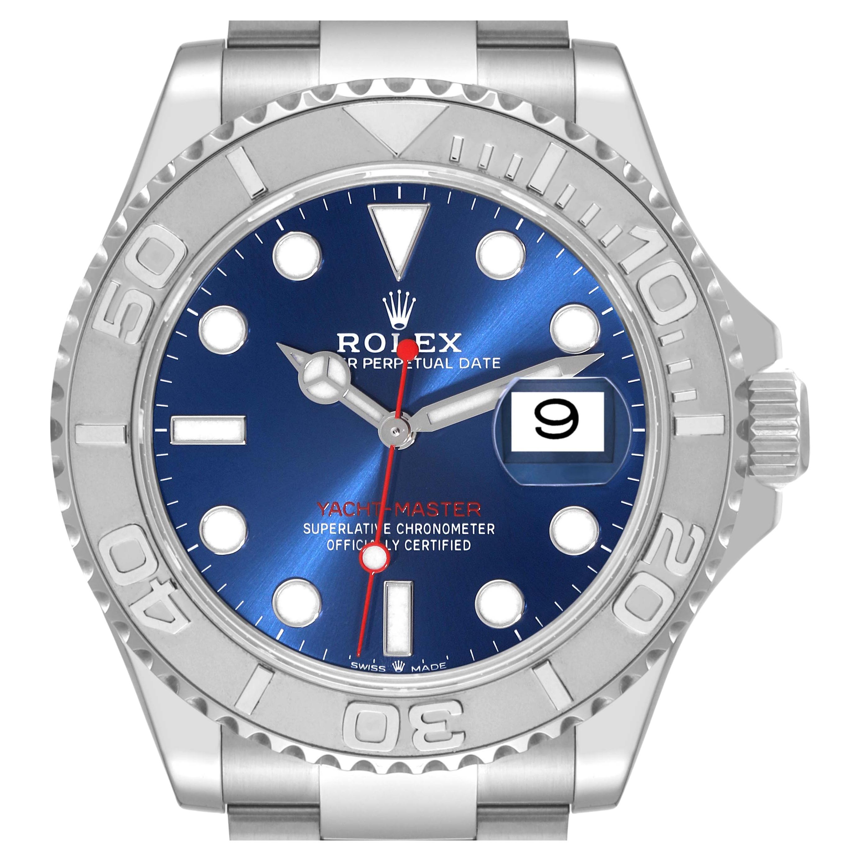 Rolex Yachtmaster Steel Platinum Blue Dial Mens Watch 126622 Box Card For Sale