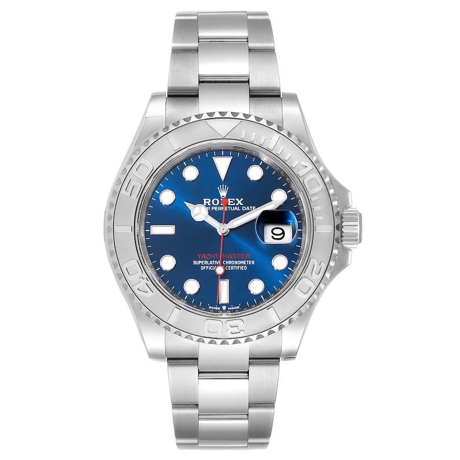 Rolex Yachtmaster Steel Platinum Blue Dial Mens Watch 126622 Unworn. Officially certified chronometer self-winding movement. Stainless steel case 40.0 mm in diameter. Rolex logo on a crown. Platinum special time-lapse unidirectional rotating bezel.