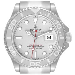 Rolex Yachtmaster Steel Platinum Dial Platinum Bezel Mens Watch 16622 Box Card