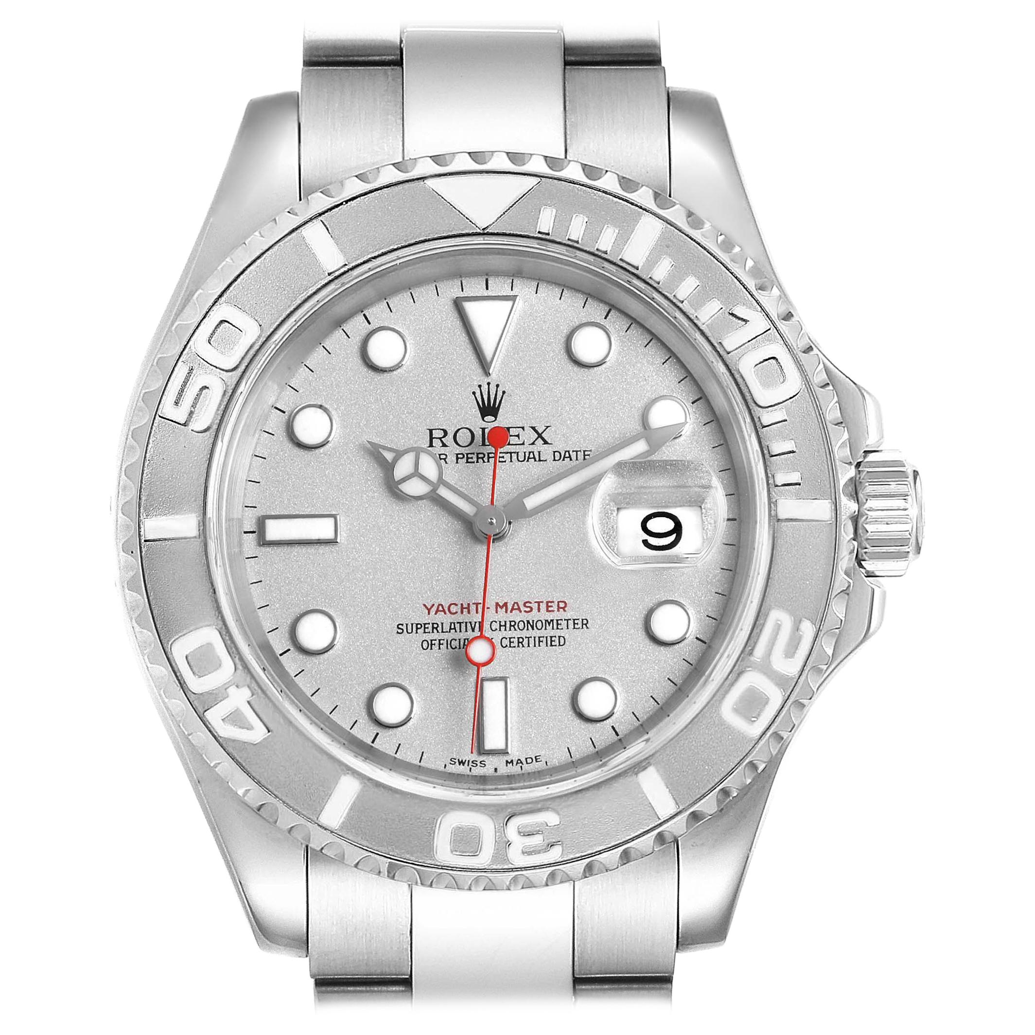 Rolex Yachtmaster Steel Platinum Men's Watch 16622 Box Papers For Sale