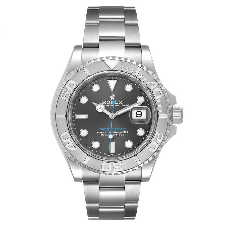 Rolex Yachtmaster Steel Platinum Rhodium Dial Mens Watch 126622 Box Card. Officially certified chronometer self-winding movement. Stainless steel case 40.0 mm in diameter. Rolex logo on a crown. Platinum special time-lapse bidirectional rotating
