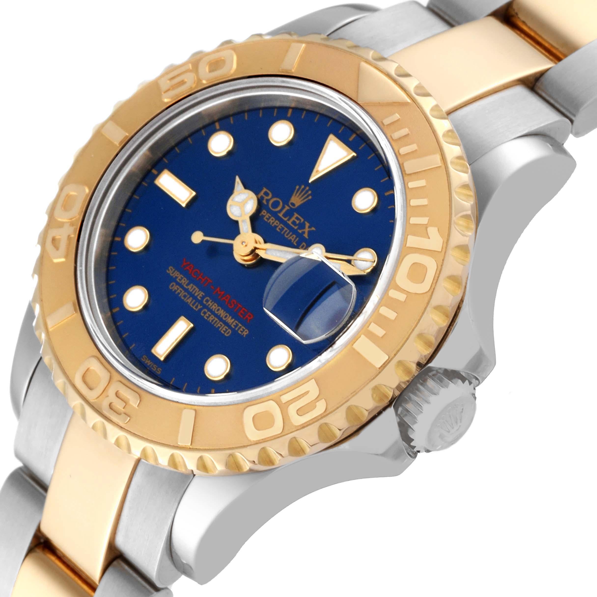 Rolex Yachtmaster Steel Yellow Gold Blue Dial Ladies Watch 169623 Box Papers In Excellent Condition In Atlanta, GA