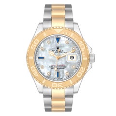Rolex Yachtmaster Steel Yellow Gold Diamond Sapphire Serti Mens Watch 16623