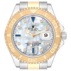 Rolex Yachtmaster Steel Yellow Gold Diamond Sapphire Serti Mens Watch 16623
