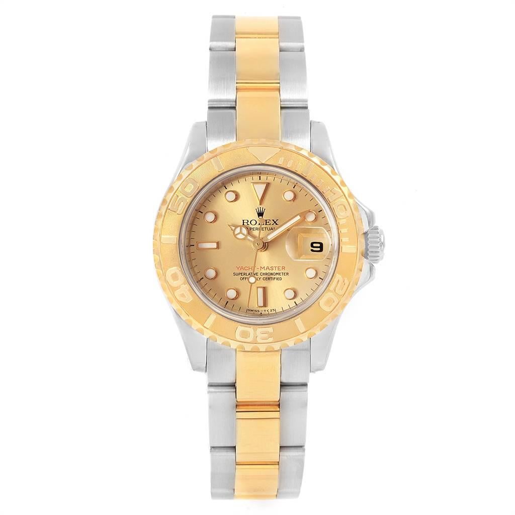 Rolex Yachtmaster Steel Yellow Gold Ladies Watch 69623 Box Papers In Excellent Condition For Sale In Atlanta, GA