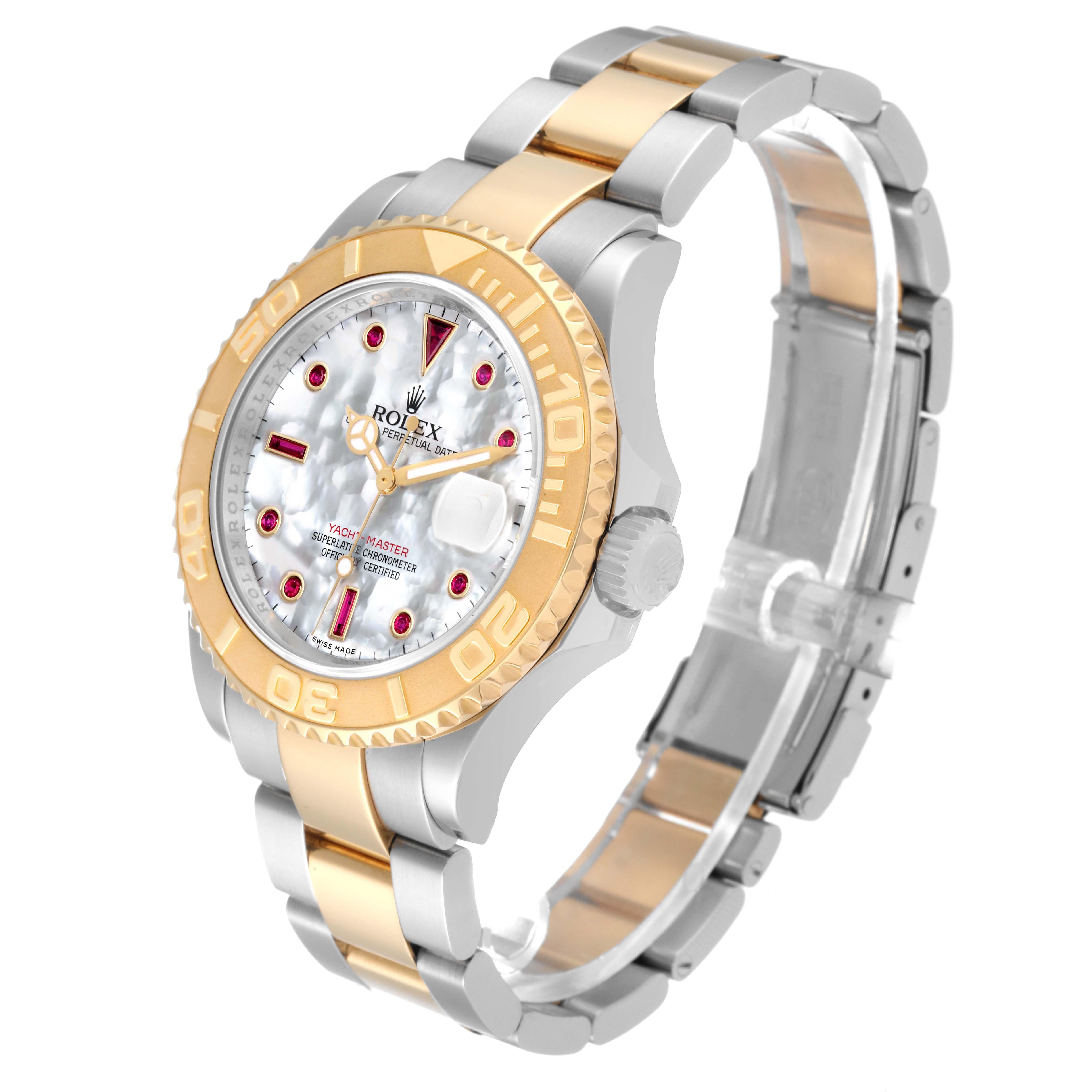 Rolex Yachtmaster Steel Yellow Gold Mother Of Pearl Ruby Dial Mens Watch For Sale 6
