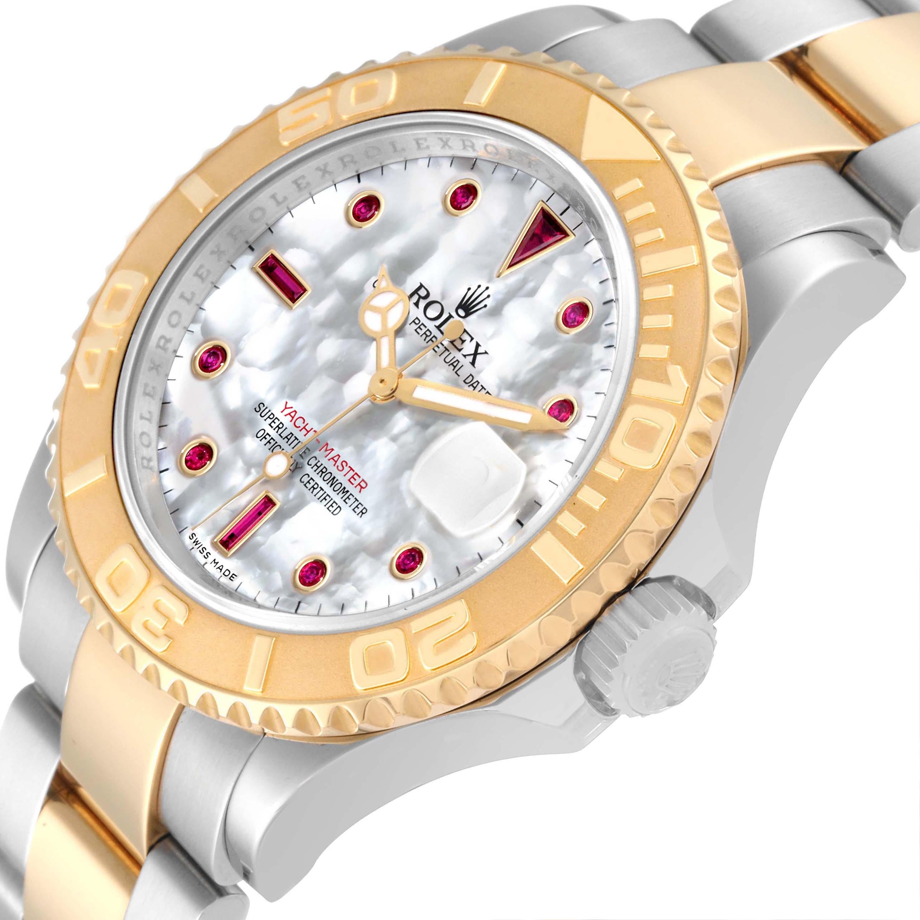 Rolex Yachtmaster Steel Yellow Gold Mother Of Pearl Ruby Dial Mens Watch For Sale 7