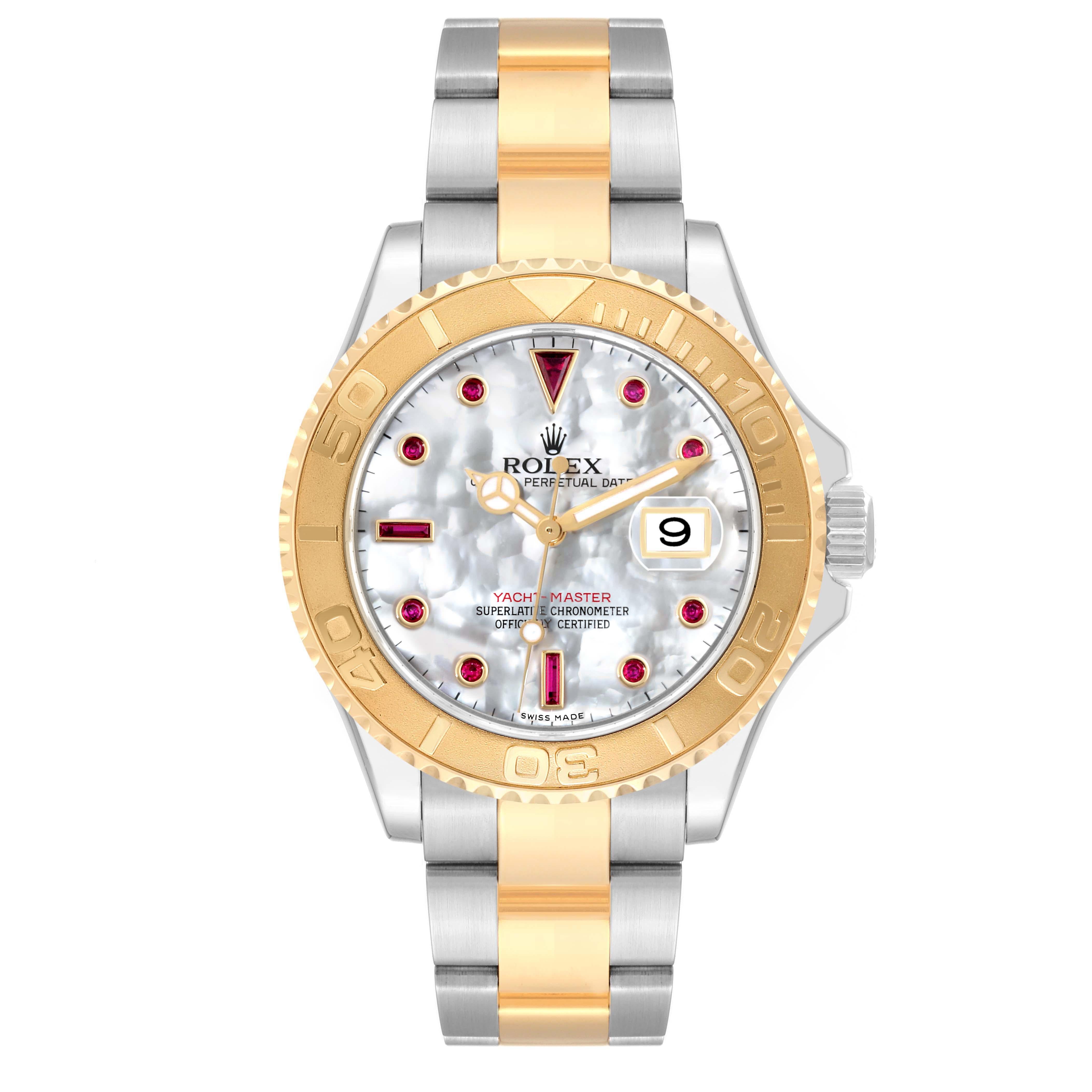 Rolex Yachtmaster Steel Yellow Gold Mother Of Pearl Ruby Dial Mens Watch For Sale 4