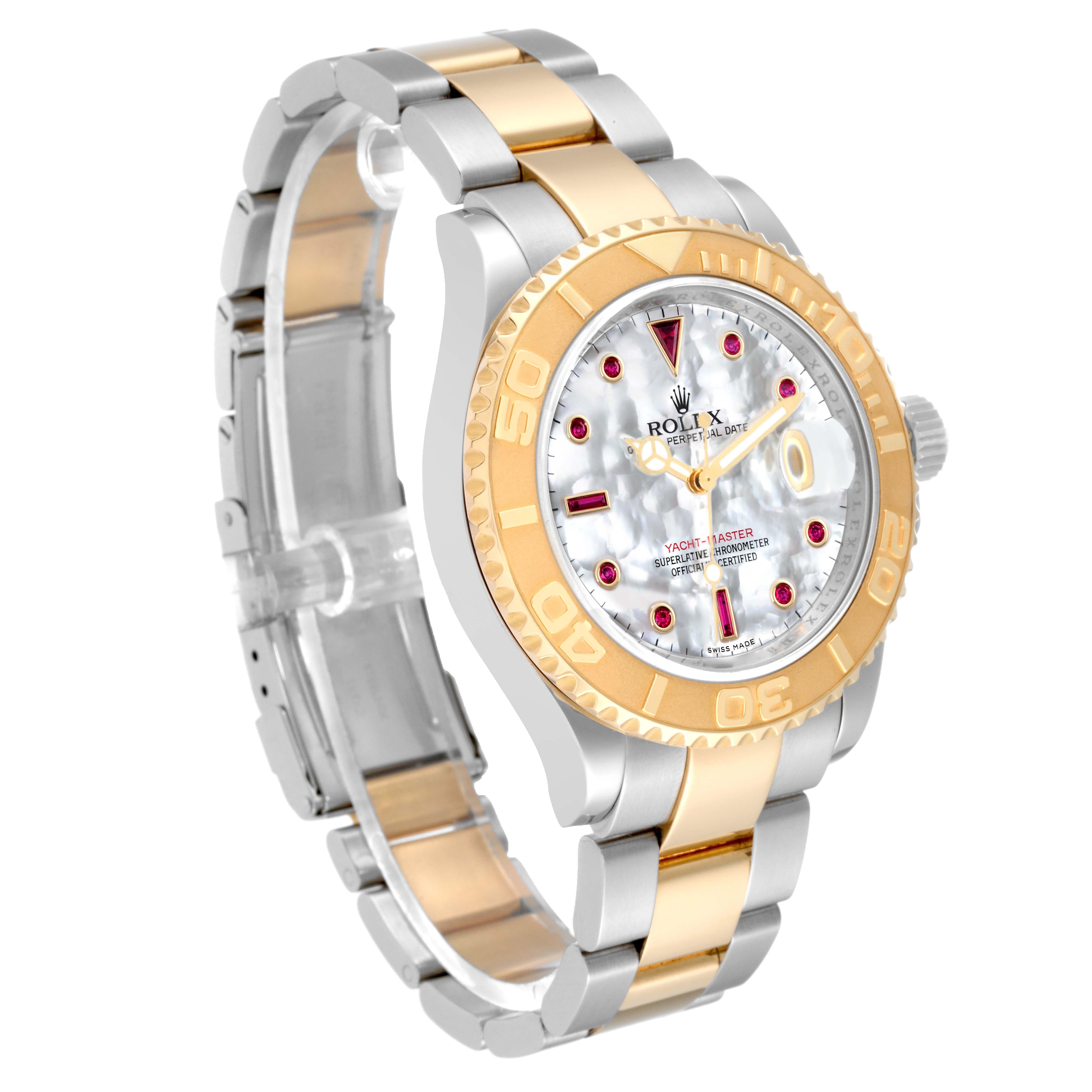 Rolex Yachtmaster Steel Yellow Gold Mother Of Pearl Ruby Dial Mens Watch For Sale 5