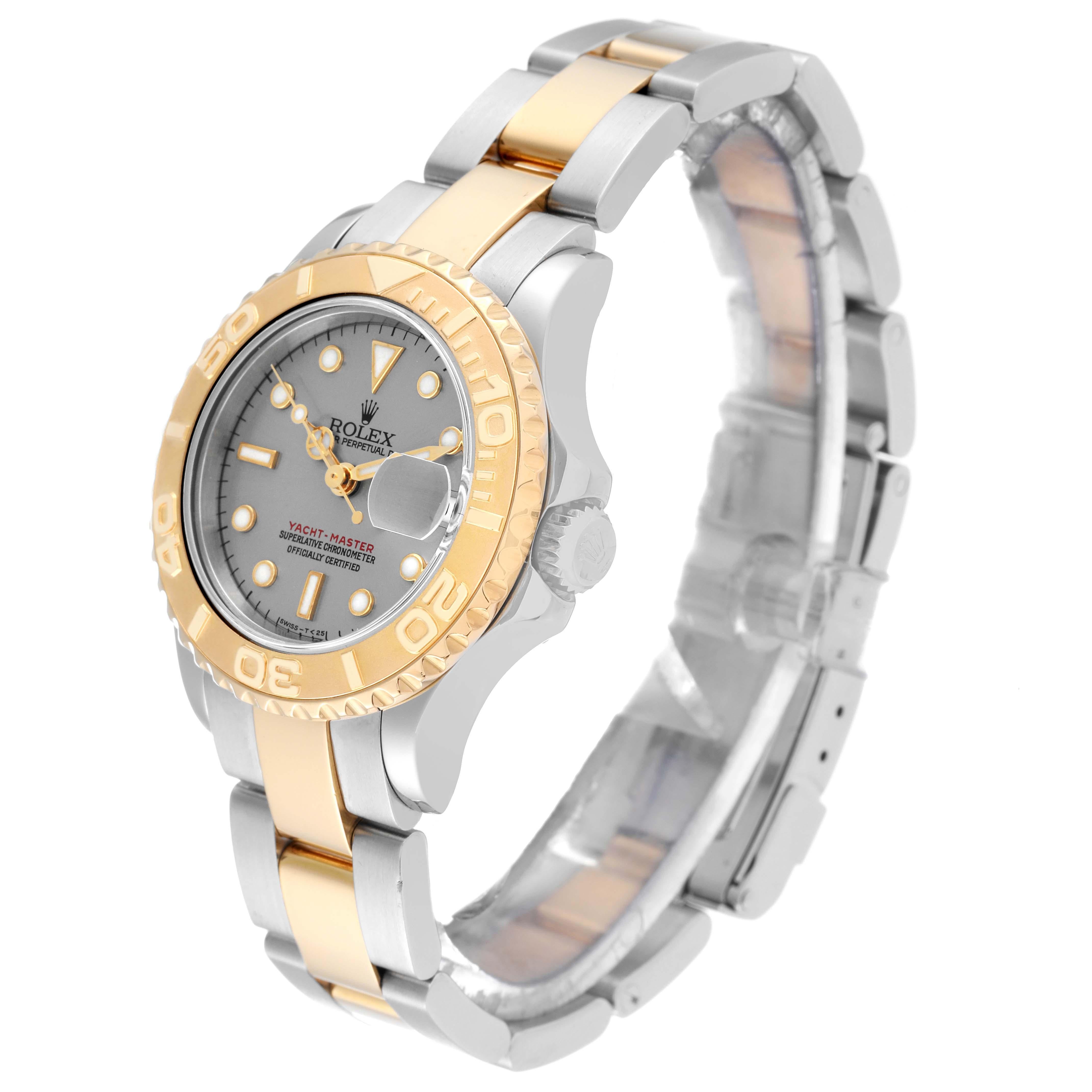 Rolex Yachtmaster Steel Yellow Gold Slate Dial Ladies Watch 69623 In Excellent Condition For Sale In Atlanta, GA