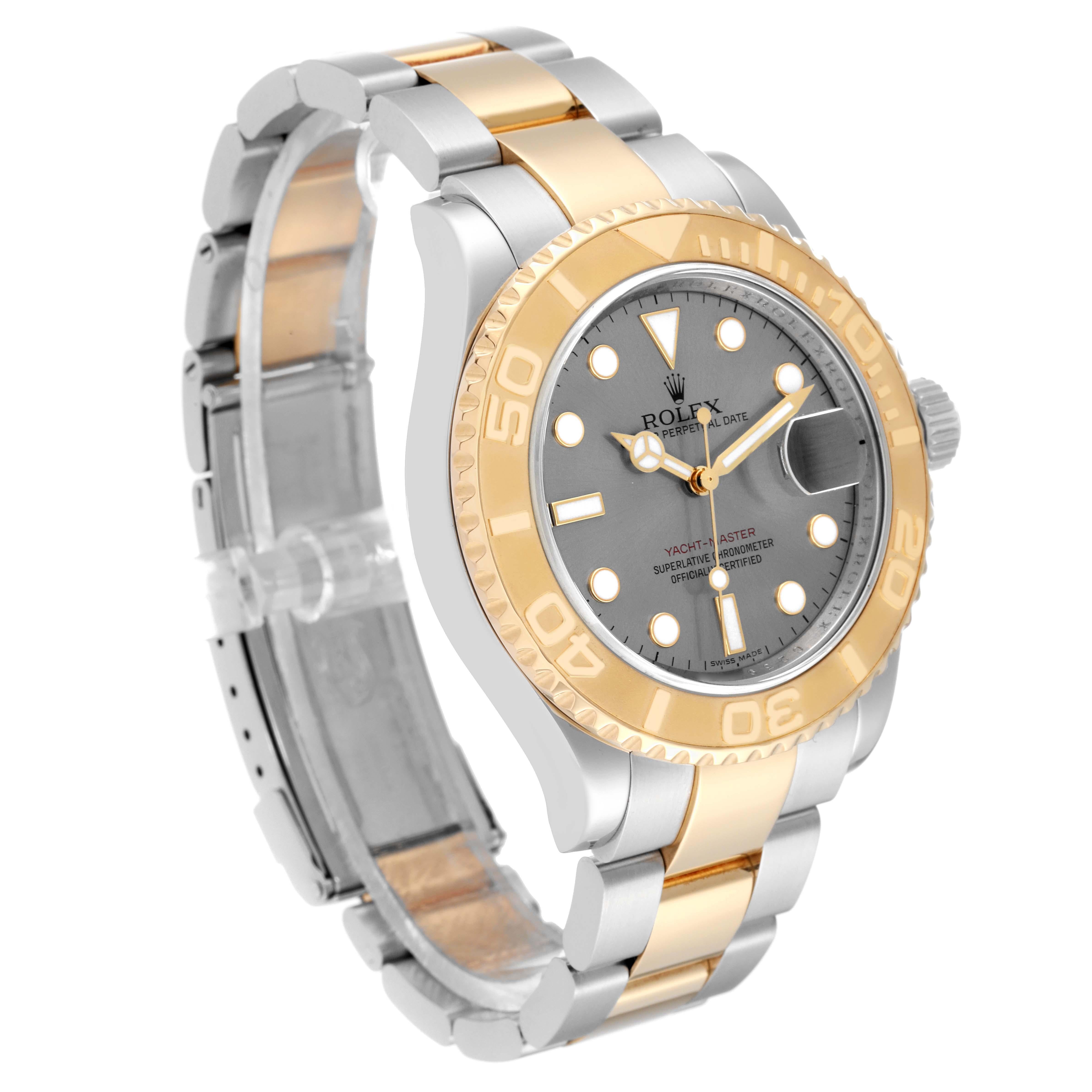 Rolex Yachtmaster Steel Yellow Gold Slate Dial Mens Watch 16623 Box Card In Excellent Condition For Sale In Atlanta, GA