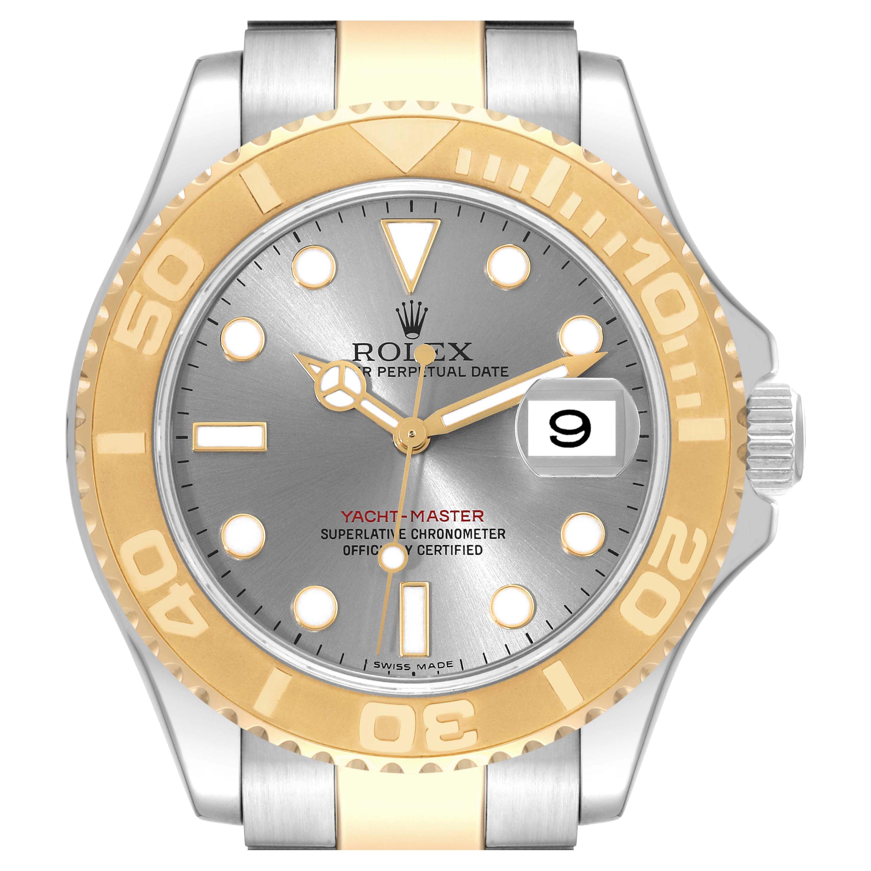 Rolex Yachtmaster Steel Yellow Gold Slate Dial Mens Watch 16623 Box Card For Sale