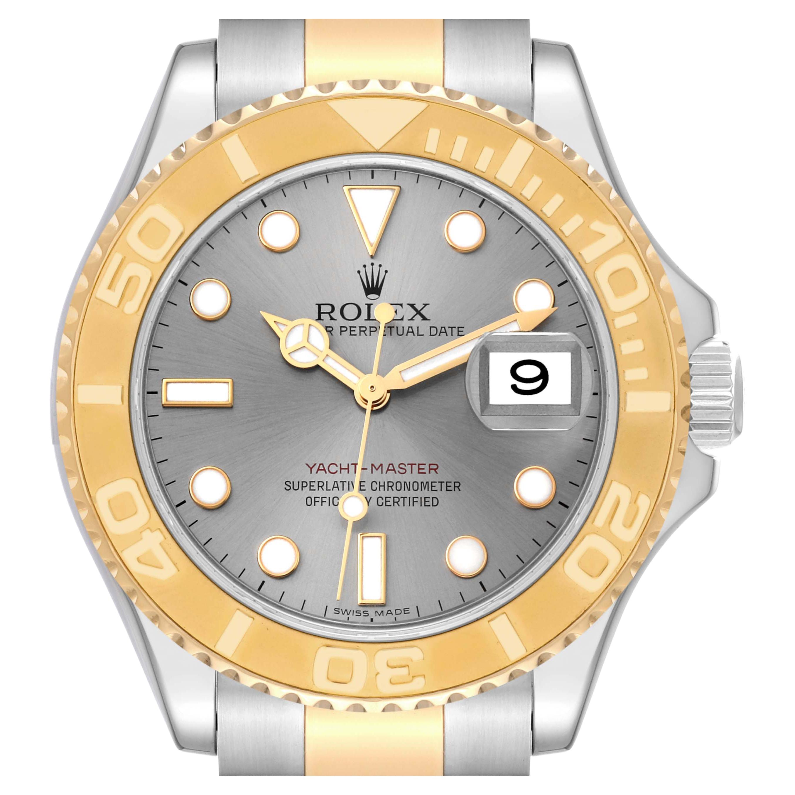 Rolex Yachtmaster Steel Yellow Gold Slate Dial Mens Watch 16623 Box Card For Sale