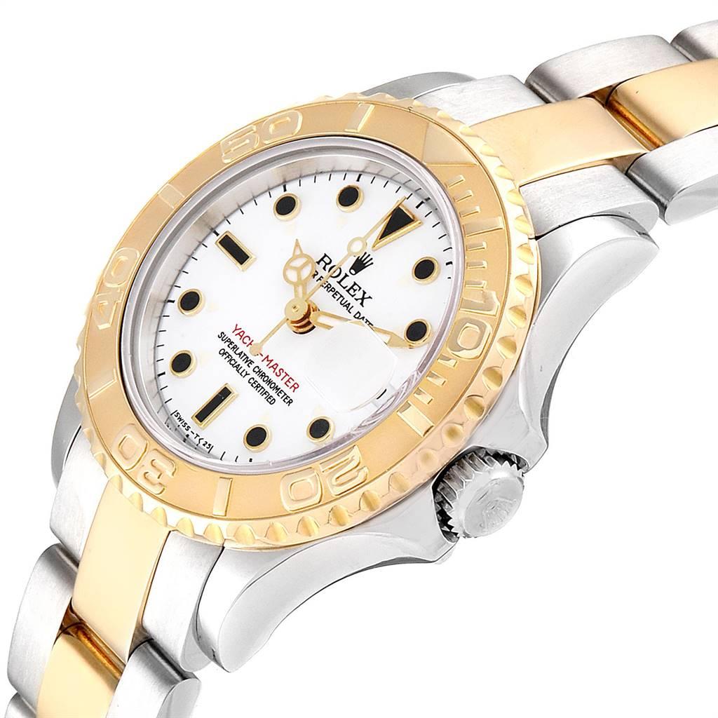 Rolex Yachtmaster Steel Yellow Gold White Dial Ladies Watch 69623 In Excellent Condition For Sale In Atlanta, GA