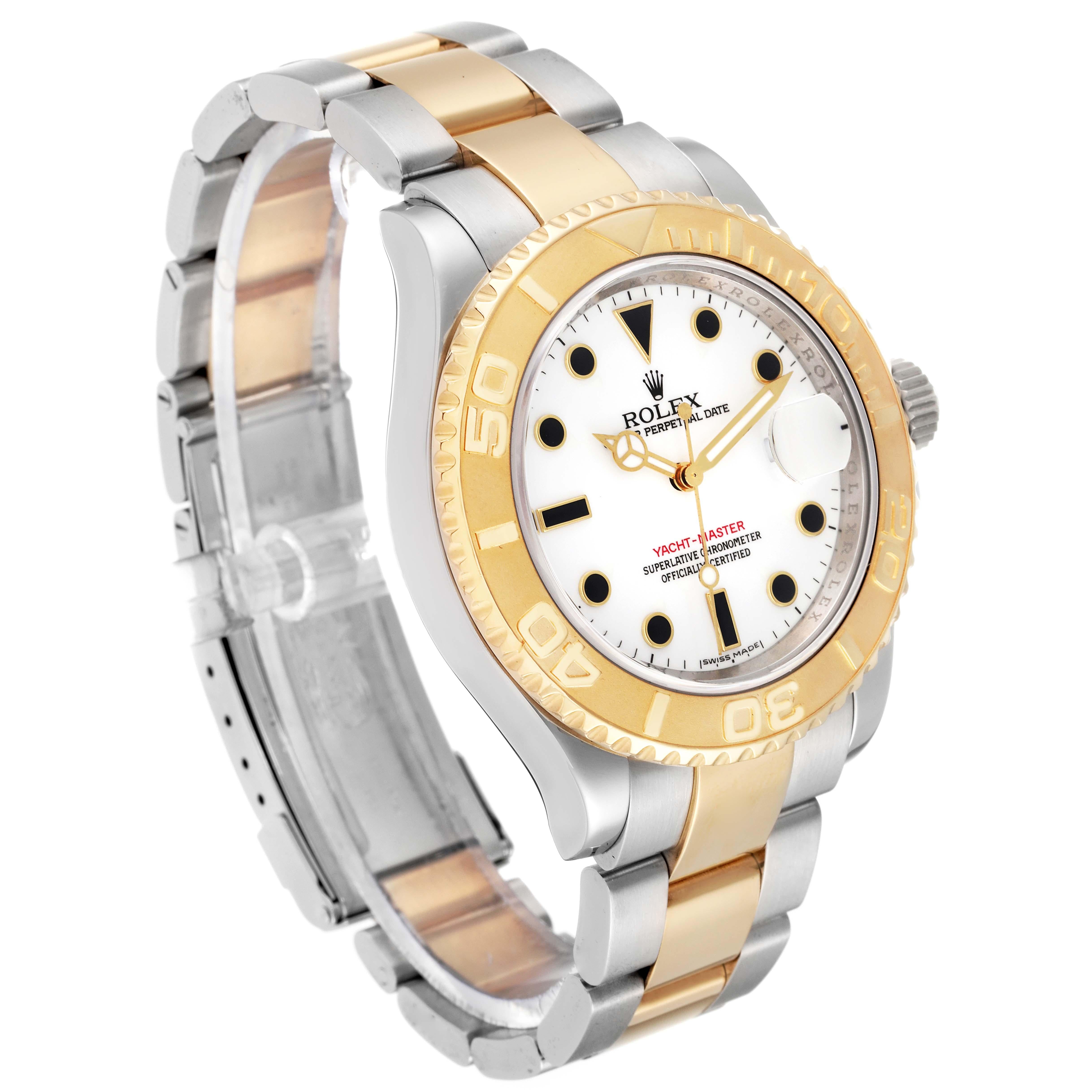 Rolex Yachtmaster Steel Yellow Gold White Dial Mens Watch 16623 Box Card In Excellent Condition In Atlanta, GA