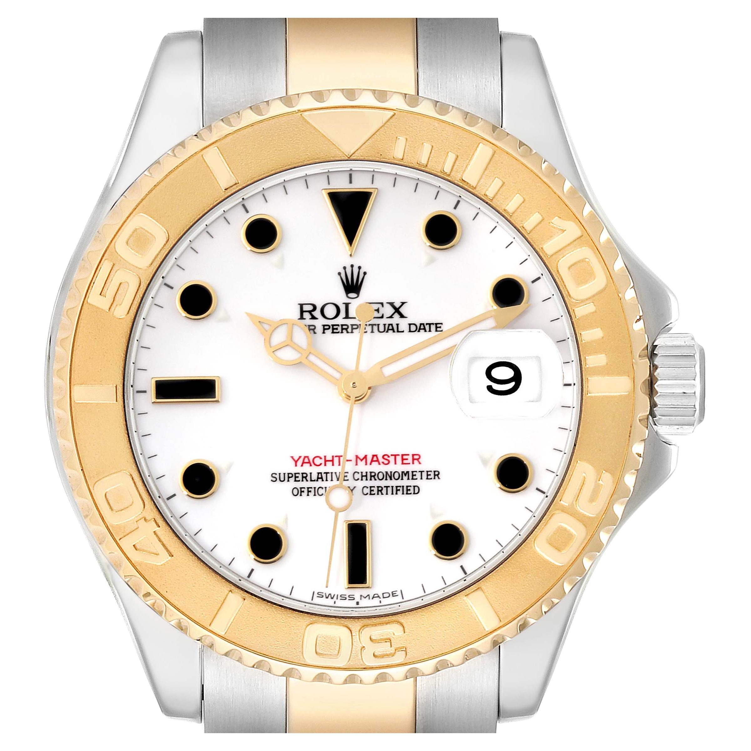 Rolex Yachtmaster Steel Yellow Gold White Dial Mens Watch 16623 Box Card