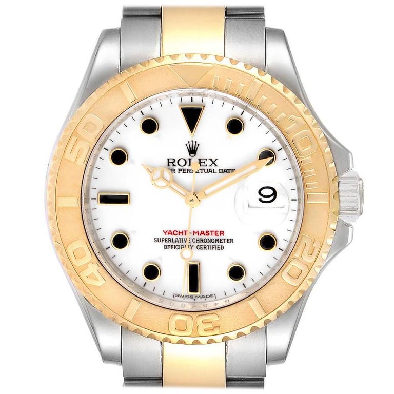 Rolex Yachtmaster White Dial Steel Yellow Gold Mens Watch 16623 Box ...