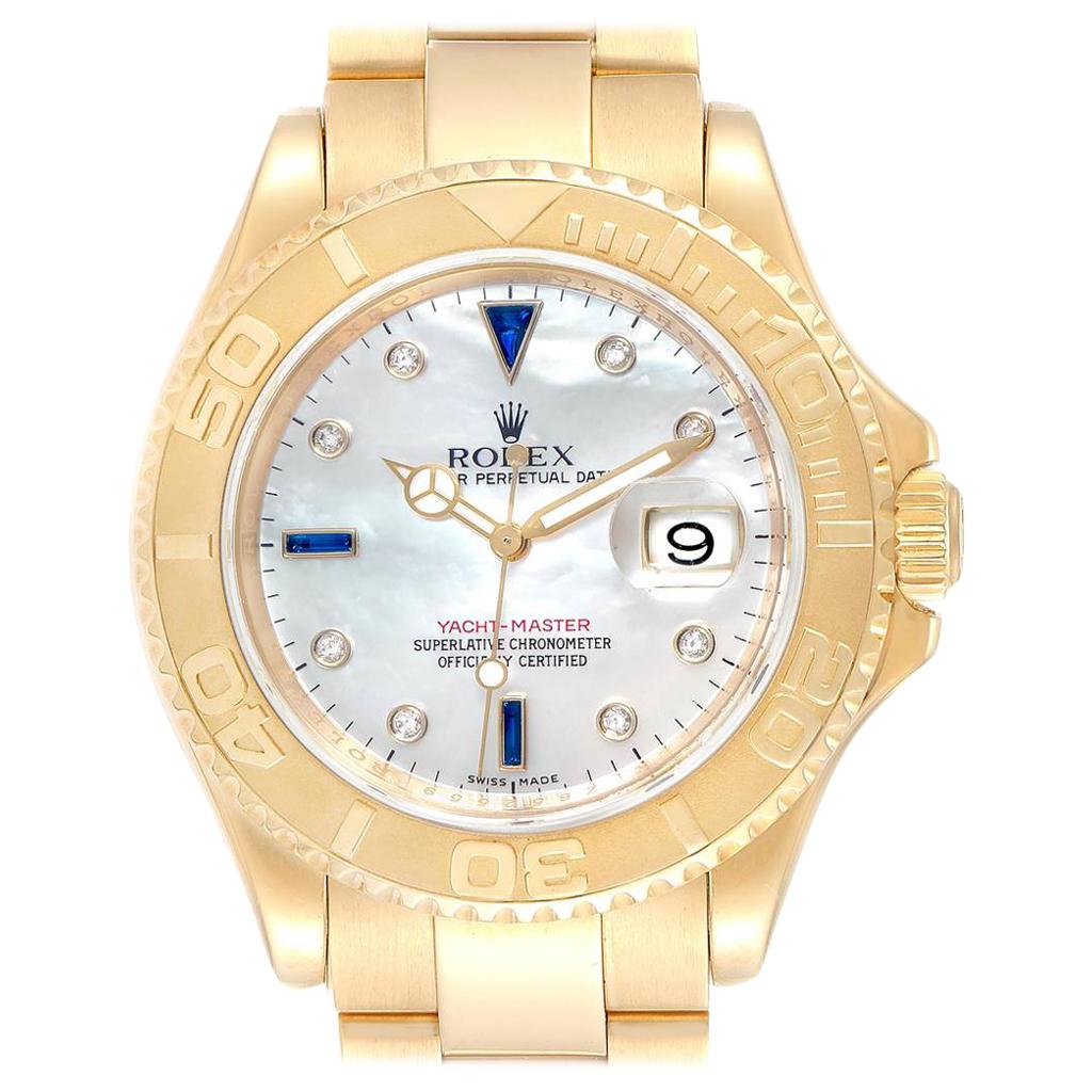 Rolex Yachtmaster Yellow Gold MOP Diamond Sapphire Serti Watch 16628