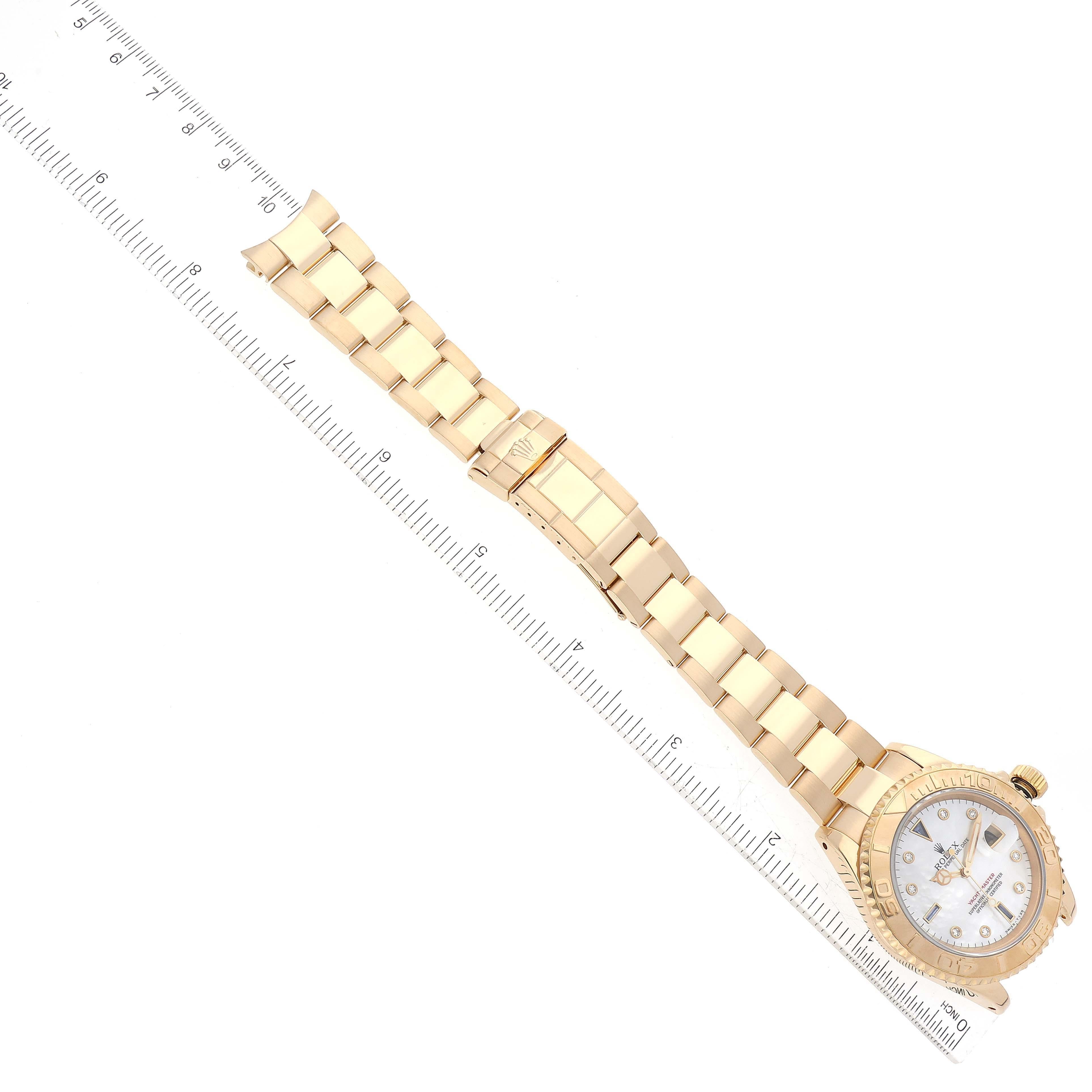 Rolex Yachtmaster Yellow Gold Mother of Pearl Diamond Sapphire Serti Mens Watch 6