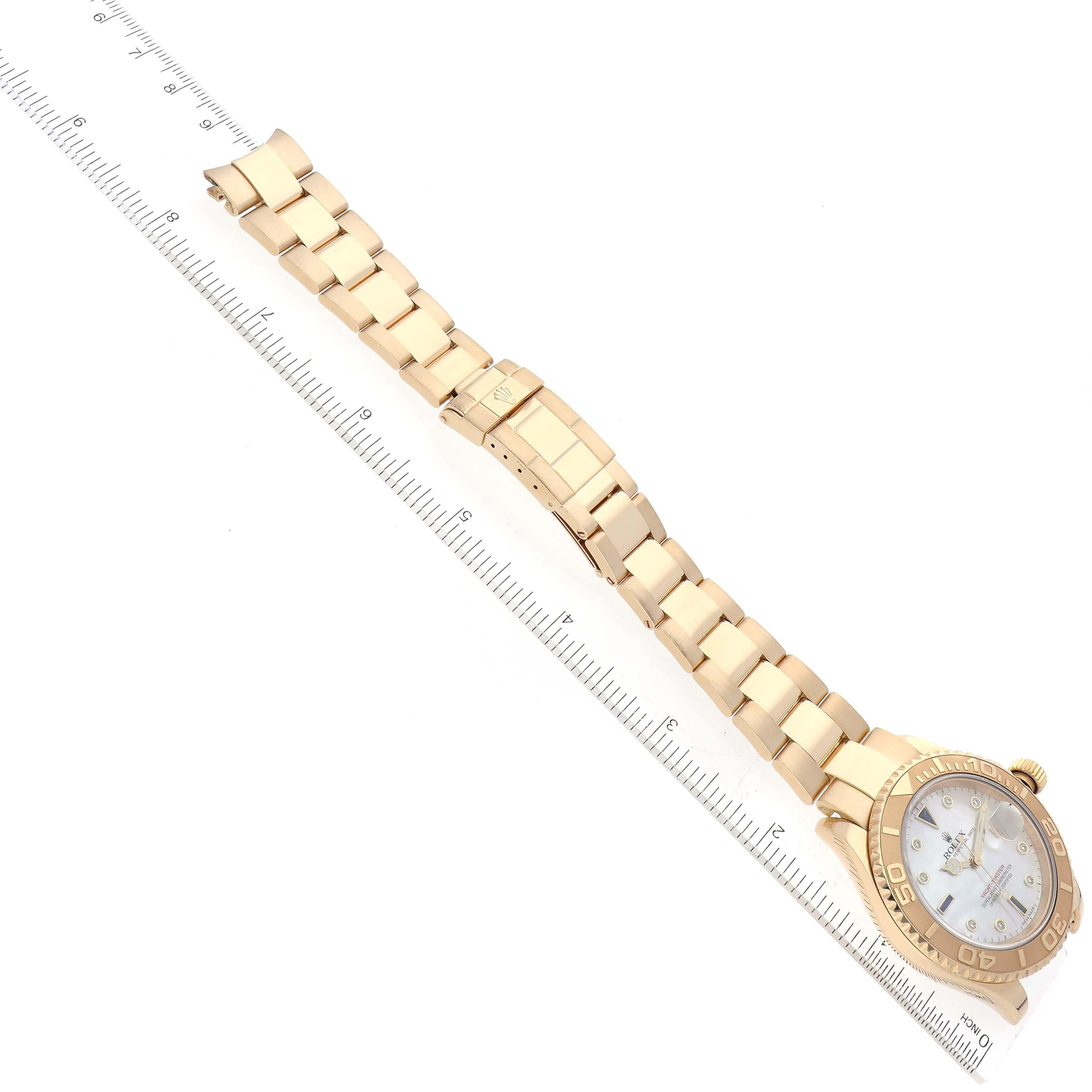 Rolex Yachtmaster Yellow Gold Mother of Pearl Diamond Sapphire Serti Mens Watch For Sale 7