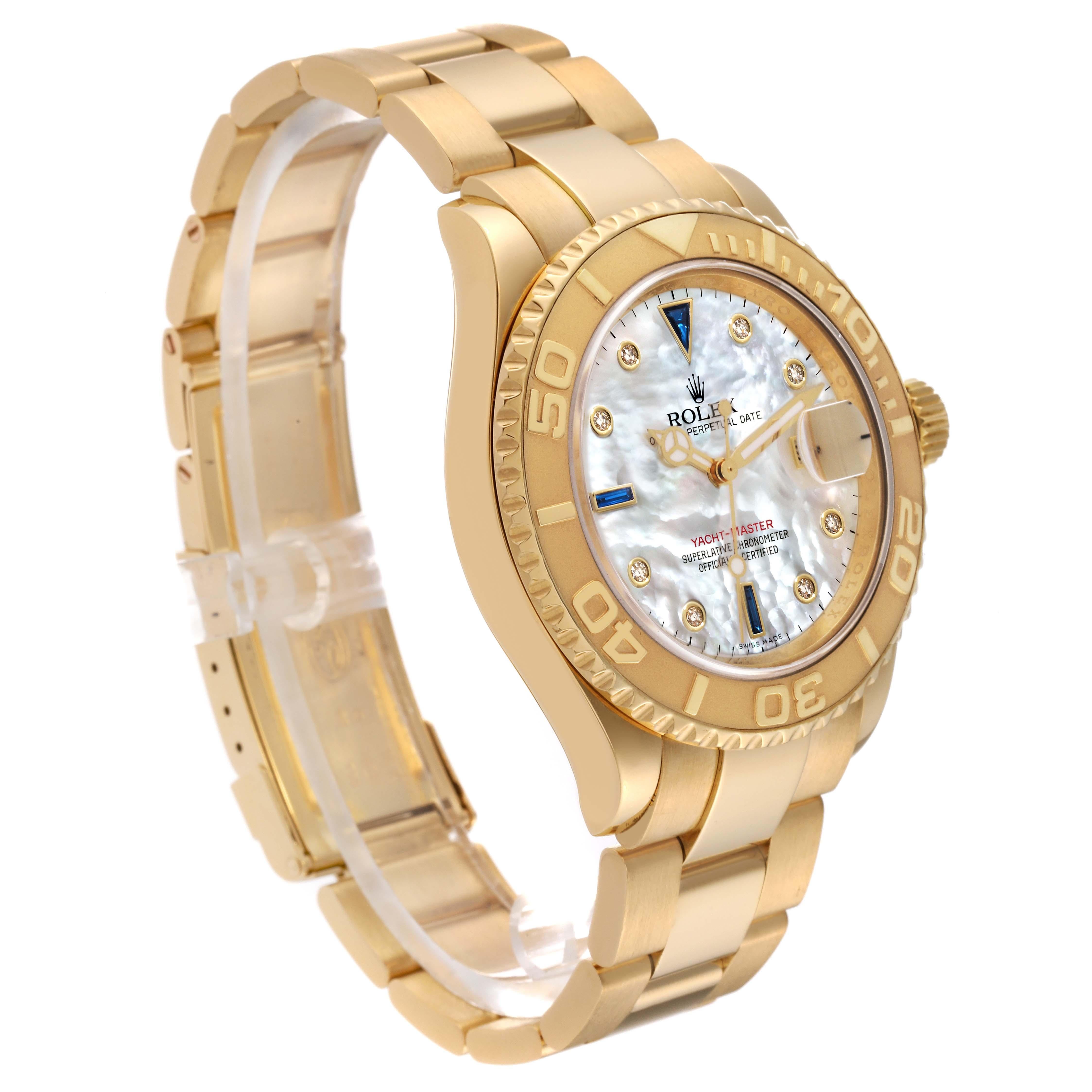 Rolex Yachtmaster Yellow Gold Mother of Pearl Diamond Sapphire Serti Mens Watch For Sale 1