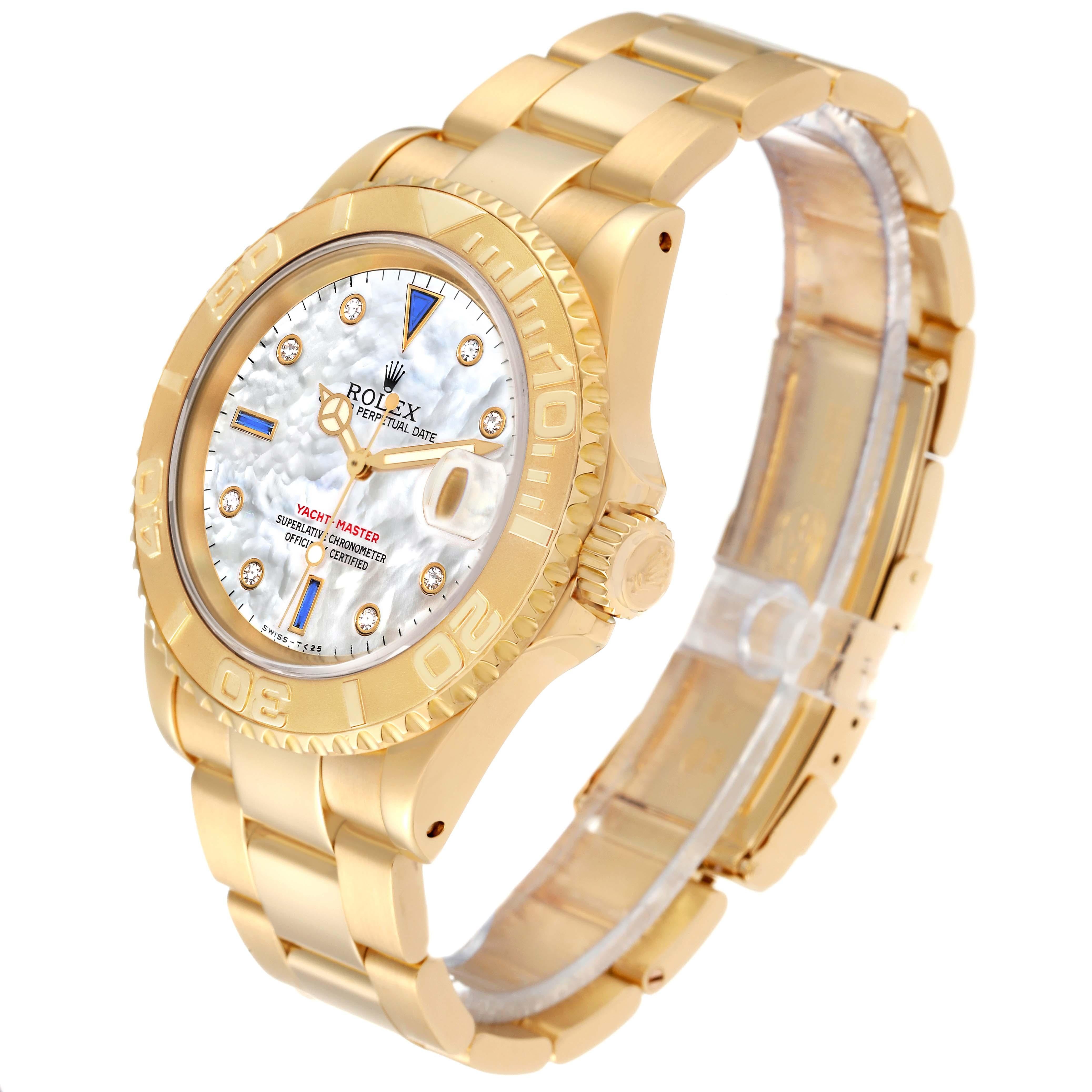 Rolex Yachtmaster Yellow Gold Mother of Pearl Diamond Sapphire Serti Mens Watch 2