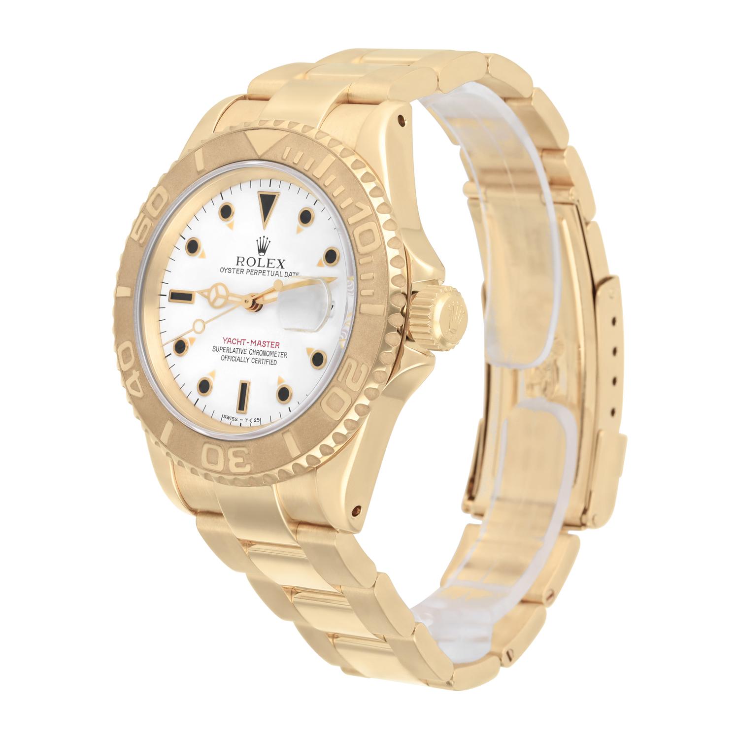 Rolex Yatch Master 40MM 16628 White Dial Yellow Gold Oyster Bracelet In Excellent Condition For Sale In New York, NY