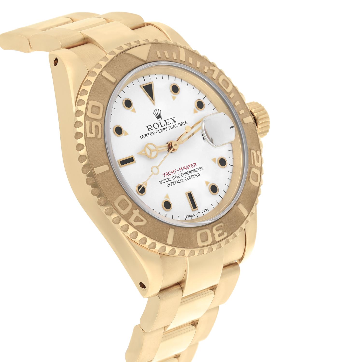Men's Rolex Yatch Master 40MM 16628 White Dial Yellow Gold Oyster Bracelet For Sale