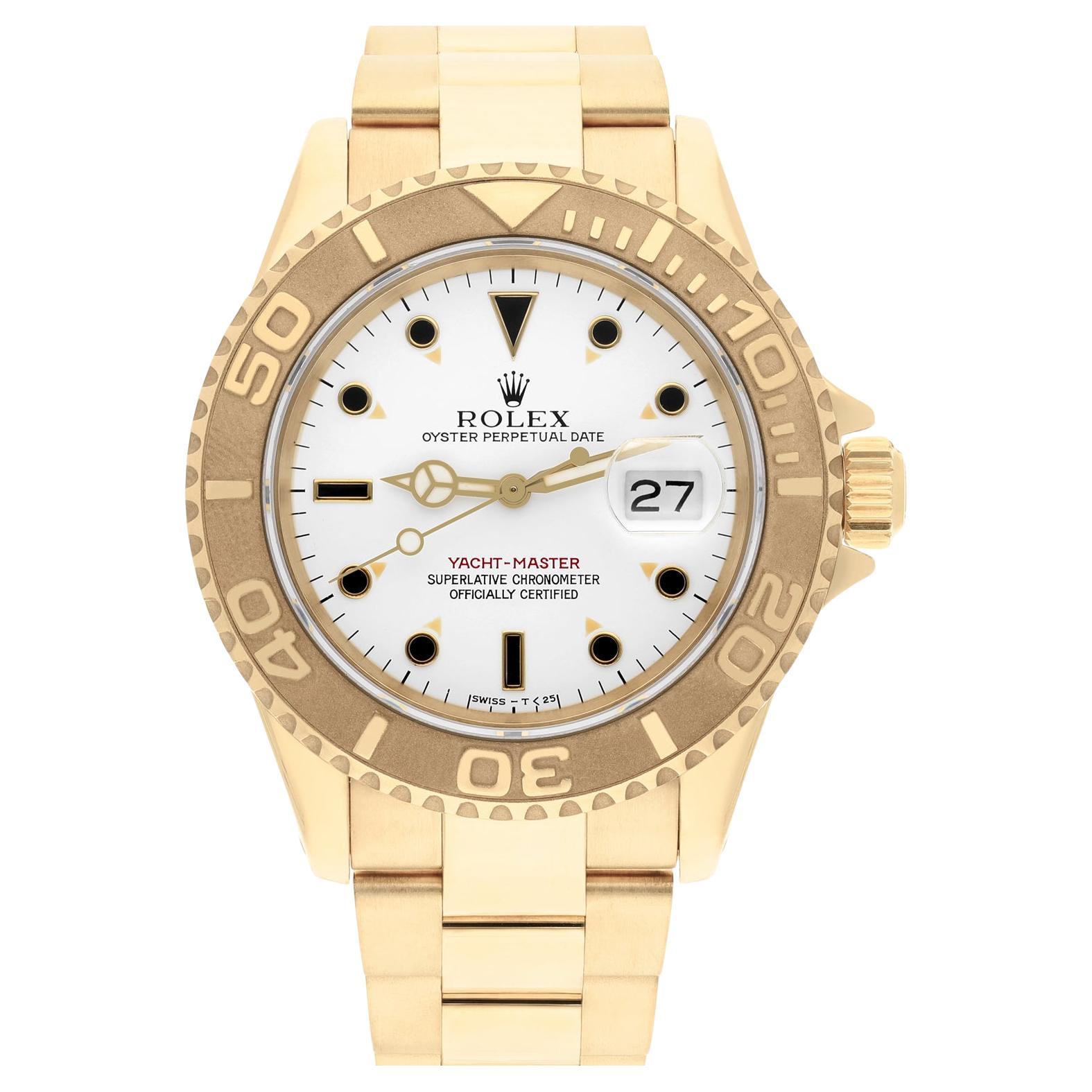 Rolex Yatch Master 40MM 16628 White Dial Yellow Gold Oyster Bracelet For Sale