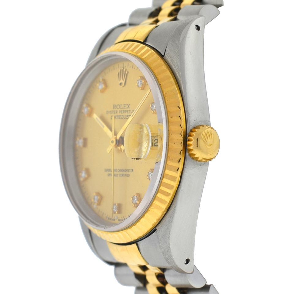 Rolex Yellow 16233 Two-Tone Datejust Factory Diamond Dial Watch In Excellent Condition In Boca Raton, FL