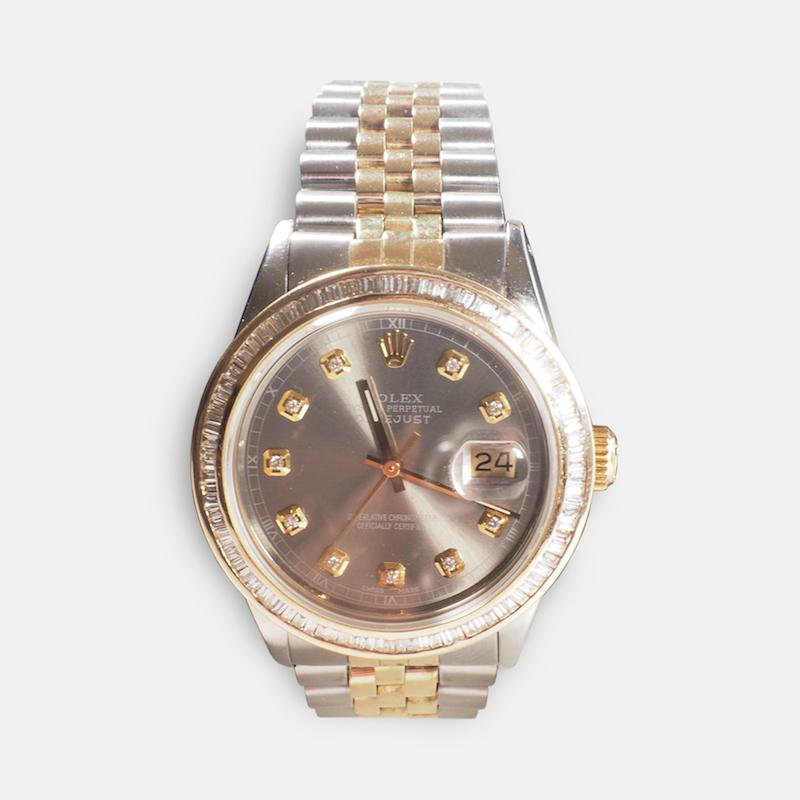 Baguette Cut Rolex Yellow Gold and Diamond DateJust Oyster Perpetual Wristwatch