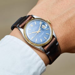 Rolex Yellow Gold and Stainless Steel Blue Wave Dial Datejust Wristwatch