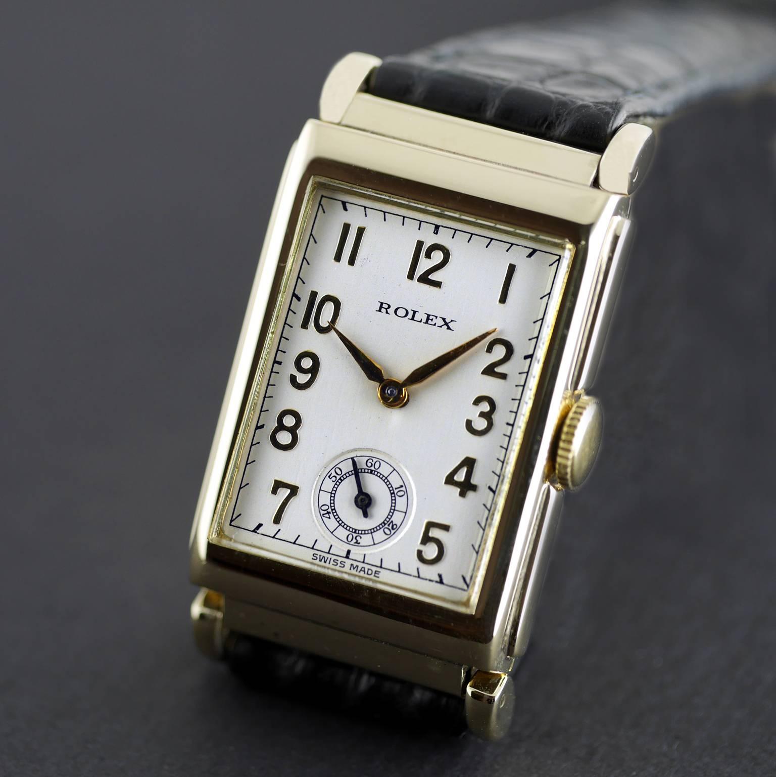 Rolex Yellow Gold Art Deco Articulated Lugs Chronometre Wristwatch, 1937 In Excellent Condition In London, GB