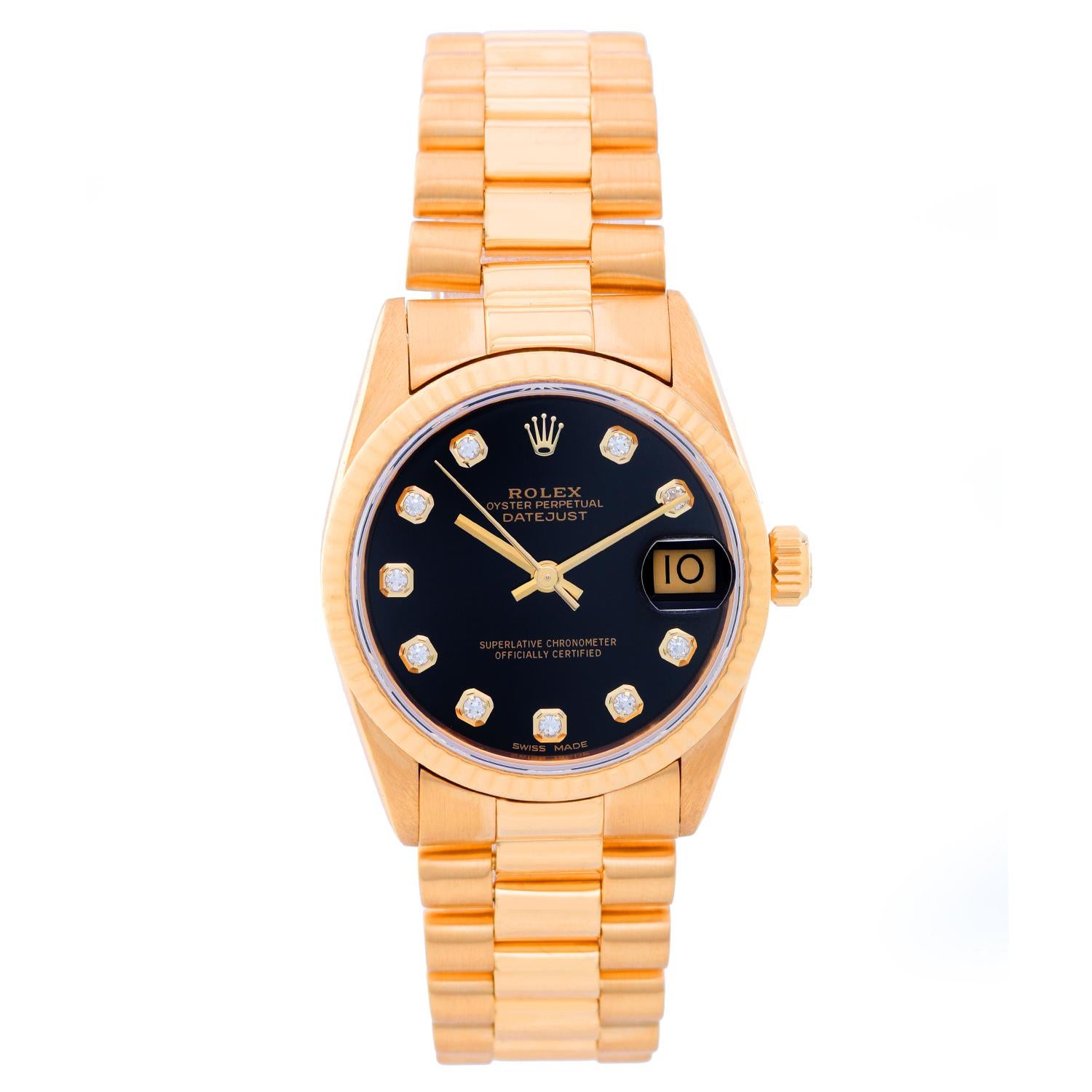 Rolex Yellow Gold black diamond dial President Automatic Wristwatch Ref 68278