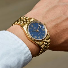 Rolex Yellow Gold Blue Buckley Dial Datejust Automatic Wristwatch, 1980s