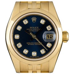 Rolex Gelbgold Blaues Diamant-Zifferblatt Datejust 179168 Automatik Damenarmbanduhr