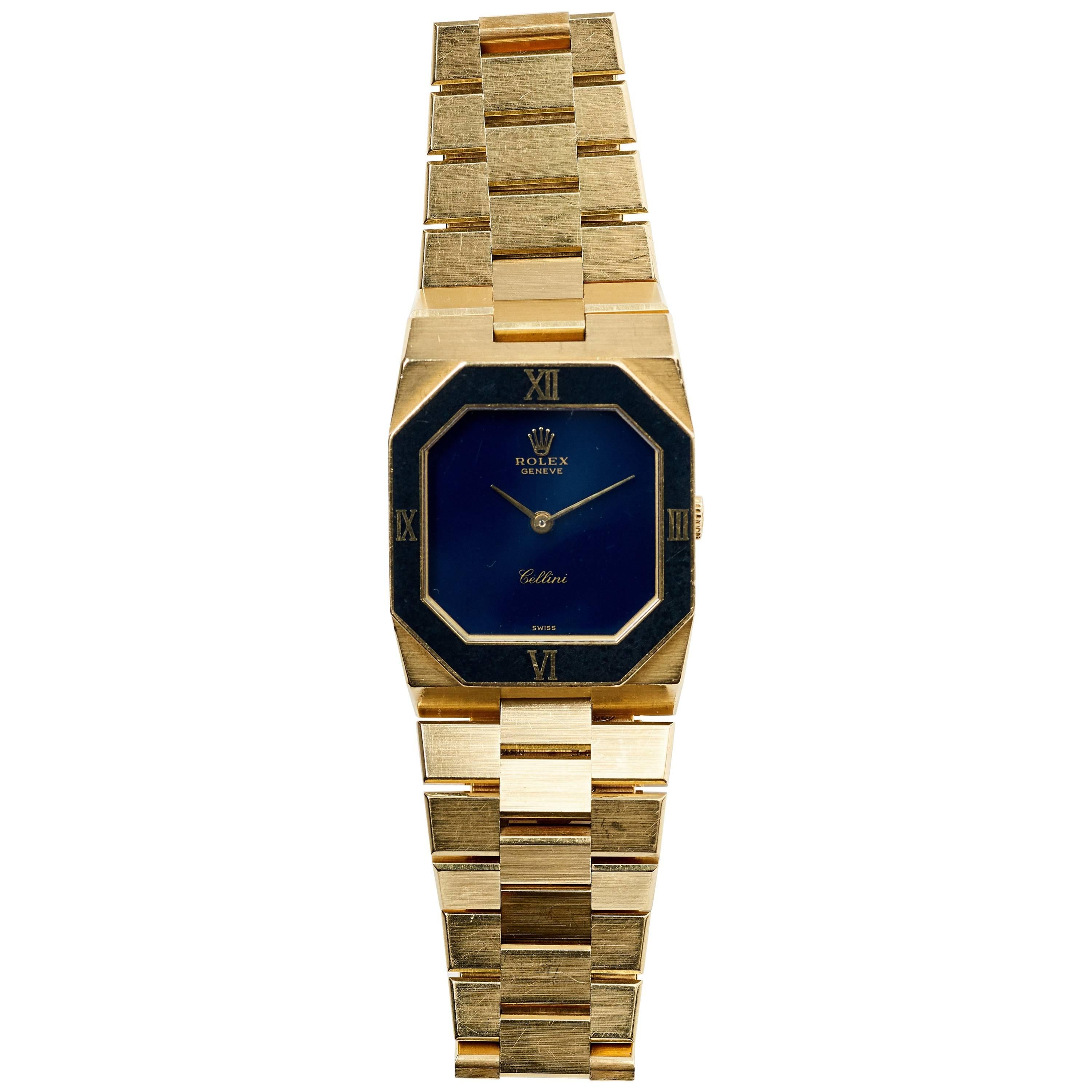 Rolex Yellow Gold Cellini Geometric Stone Dial Manual Wind Wristwatch