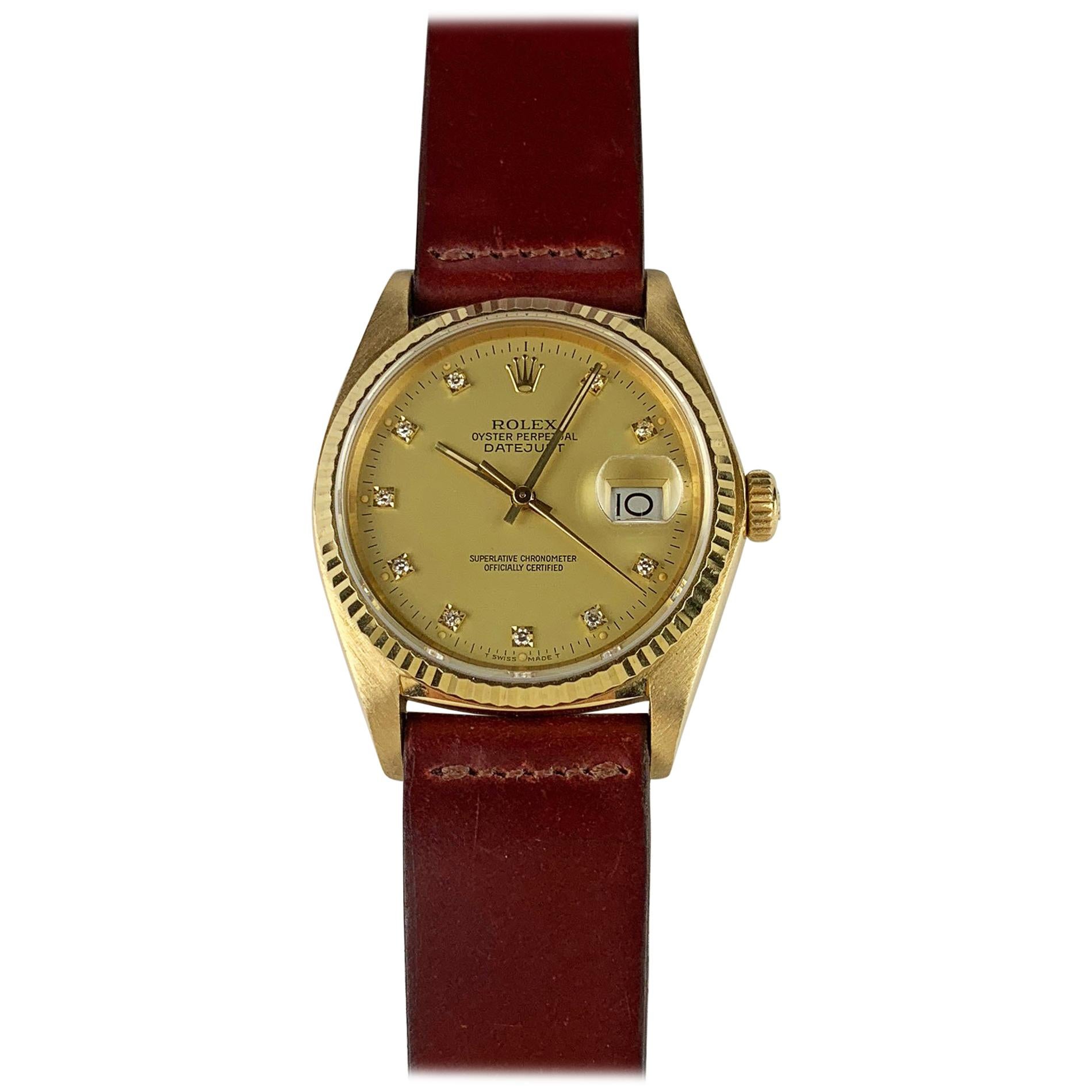 Rolex Yellow Gold Champagne Diamond Dial Datejust Automatic Wristwatch