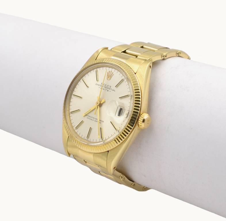 Women's or Men's Rolex Yellow Gold Date automatic Wristwatch Ref 1503, 1981 For Sale