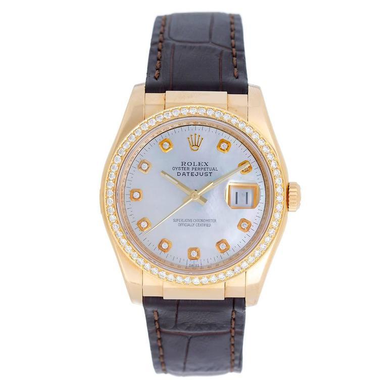 Round Cut Rolex Yellow Gold Datejust Automatic Wristwatch Ref 116138