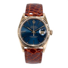 Rolex Yellow Gold Datejust Blue Dial Wristwatch Ref 16238