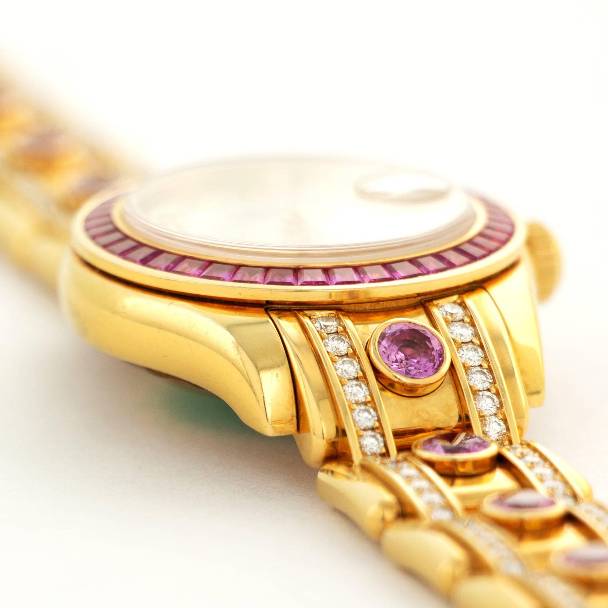 Modern Rolex Yellow Gold Diamond Sapphire Datejust Pearlmaster Automatic Wristwatch
